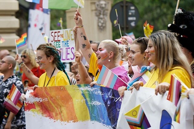 Crowd of people celebrating Pride